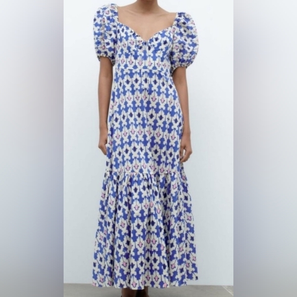 Zara Dresses & Skirts - Zara Women's Geometric Pattern Maxi Dress | Blue Cream Pink | Size Medium